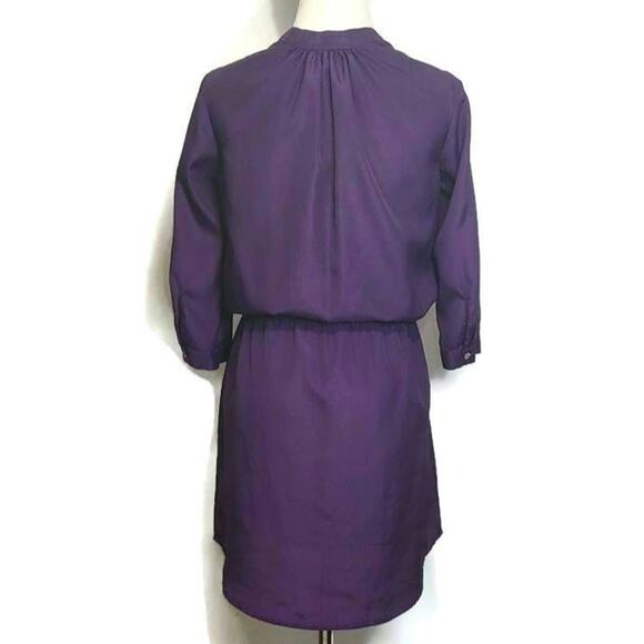 Aqua V Neck Purple Mini Dress Long Sleeve Drawstring Tie Waist Workwear Party S - Picture 7 of 13